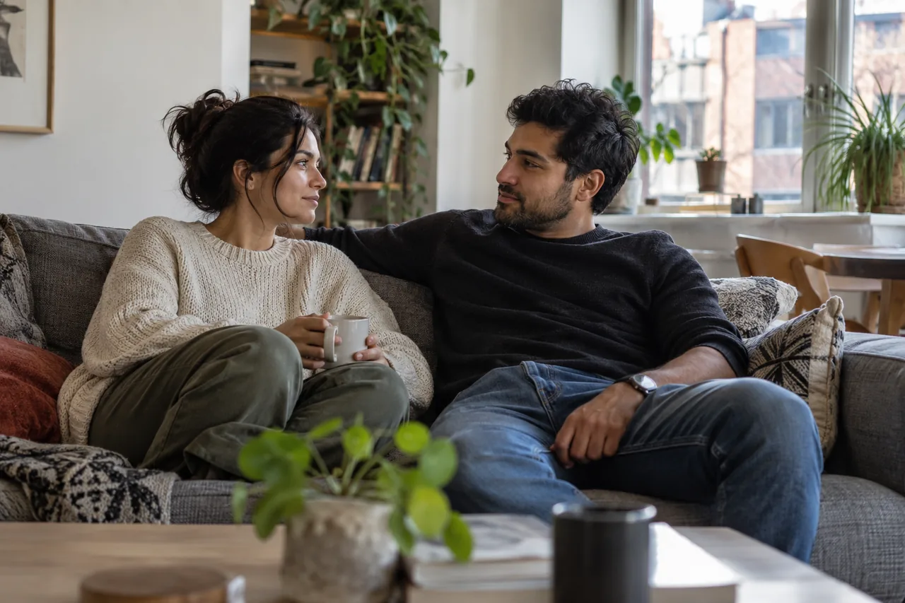 Couple speaking privately at home in Toronto