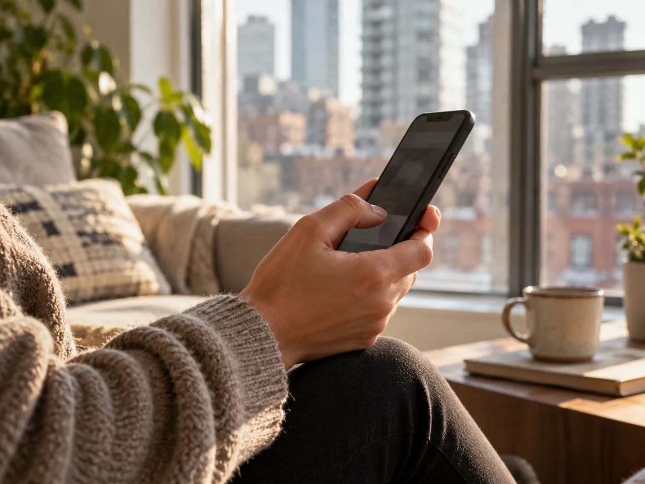Hand holding a phone before making a private call